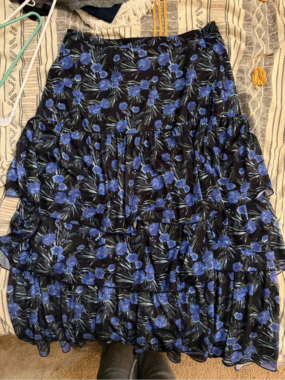Nicole Miller Black Maxi Skirt with Blue Floral Print